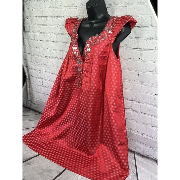 Tracy Reese Plenty Frock sequin cap sleeve red brocade dress sz‎ small - Picture 2 of 7